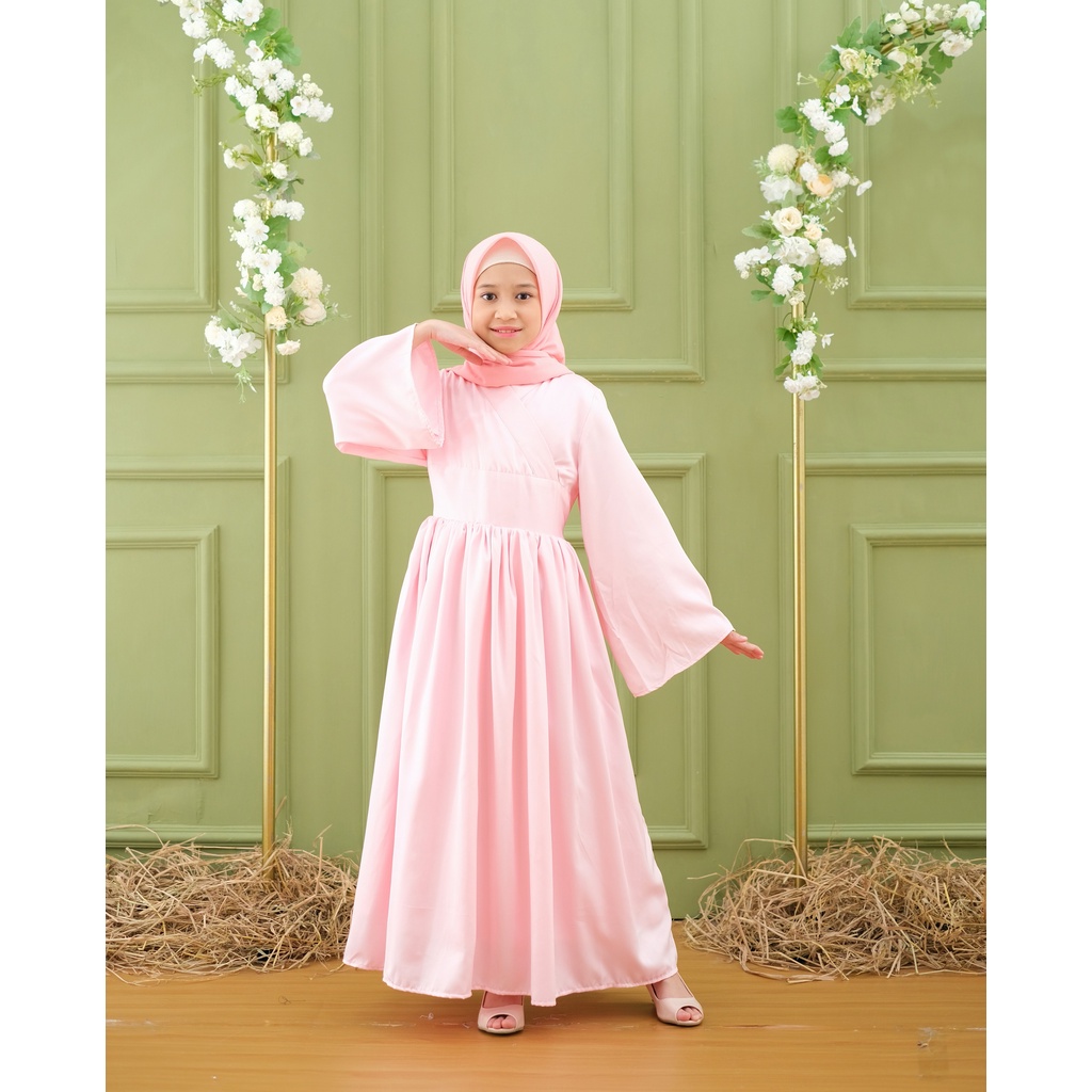 Gamis Anak Baju Muslim Polos Satin Gamis Resmi Kondangan Pesta Anak umur 10-12 tahun