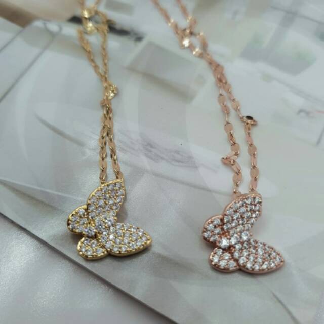 Kalung titanium kupu kupu / kalung titanium microdiamond kupu