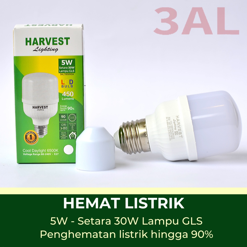 5W - Paket Isi 9 - HARVEST LIGHTING Lampu Kapsul LED T-Bulb 5 watt Lampu Hemat Energi Original Bersertifikat SNI dan Bergaransi