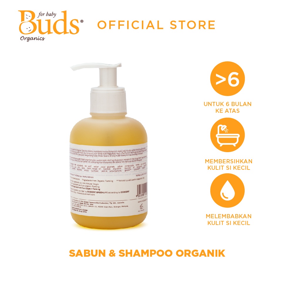 CBK - Buds Organics Happy Baby Head To Toe Cleanser 250ml - Sabun Sampo Mandi Perawatan Kulit Bayi dan Anak