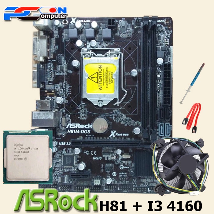 Mainboard Mobo Motherboard Lga 1150 H81 dengan procesor i3 4160 Fan