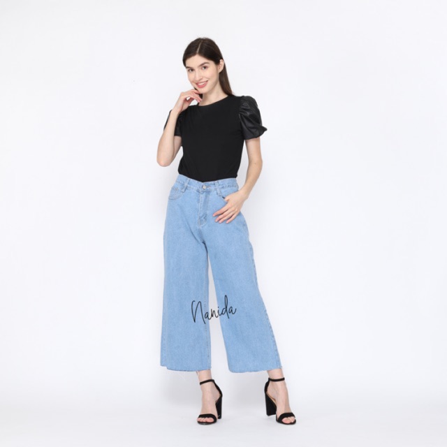 Nanida Celana Kulot Jeans Wanita  Highwaist Premium 