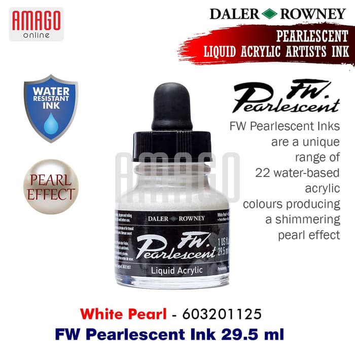

DALER-ROWNEY - FW Pearlescent Ink 29.5 ml - Liquid Acrylic Artists Ink - WHITE PEARL - 603201125