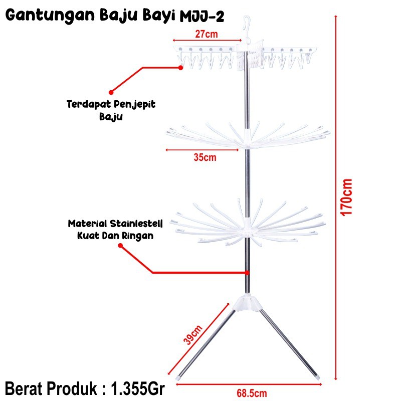 Jemuran Baju Lipat 3 Susun Jemuran Baju Bayi Jemuran Handuk Jemuran 3 Tingkat Rak gantungan jemuran baju stainless