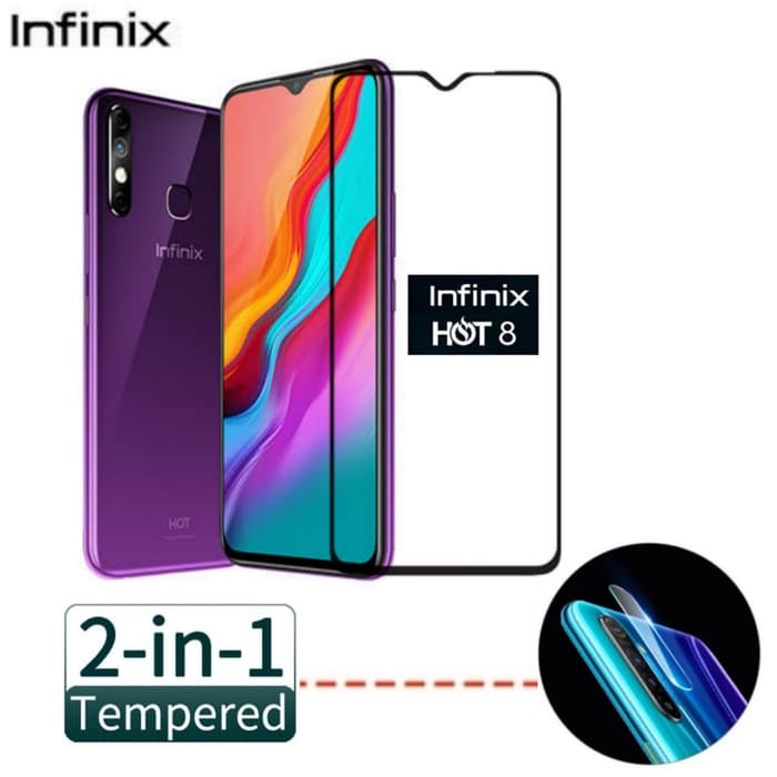 Tempered Glass Infinix Hot 8 Full Cover 2in1 Anti Gores pelindung Layar Free Pelindung Camera Handphone