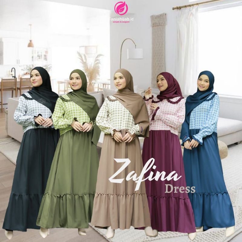 ZAFINA dress | By faniahijab.id | gamis kotak kotak kombinasi polos | Outfit kekinian
