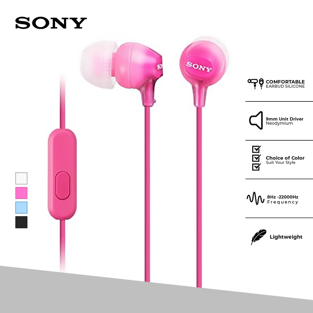 Earphone Sony MDR-EX15AP Handsfree In-ear With Microphone - Pink SONY Earphone Headset Headphone Original
