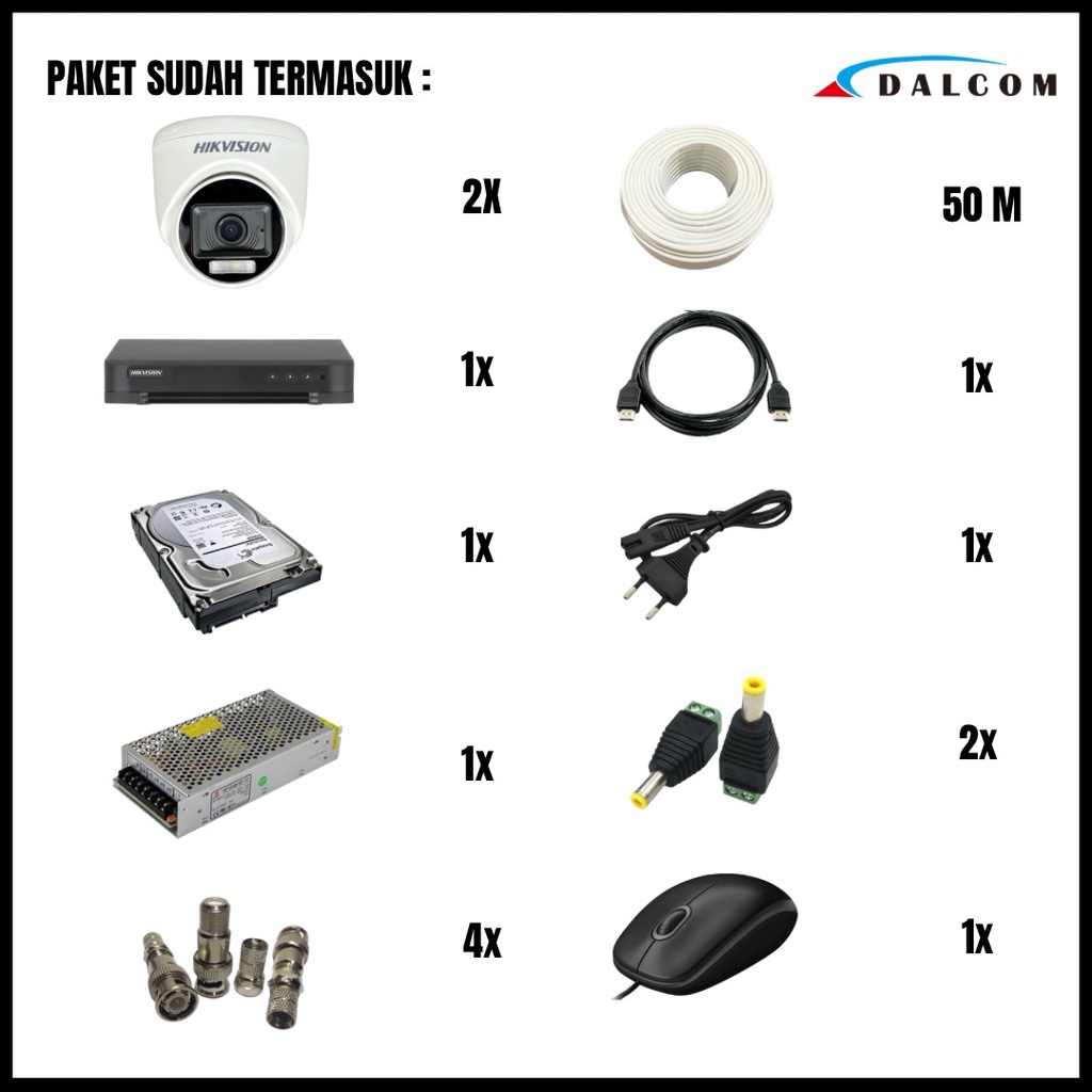 PAKET CCTV HIKVISION COLORVU 3K 5MP 4 CHANNEL 2 CAMERA KAMERA CCTV COLORFUL