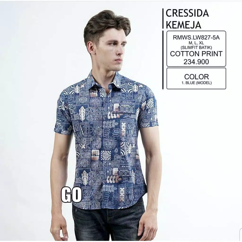 gos  CRESSIDA KEMEJA PRIA BATIK SLIMFIT Kemeja Casual Kemeja Lengan Pendek