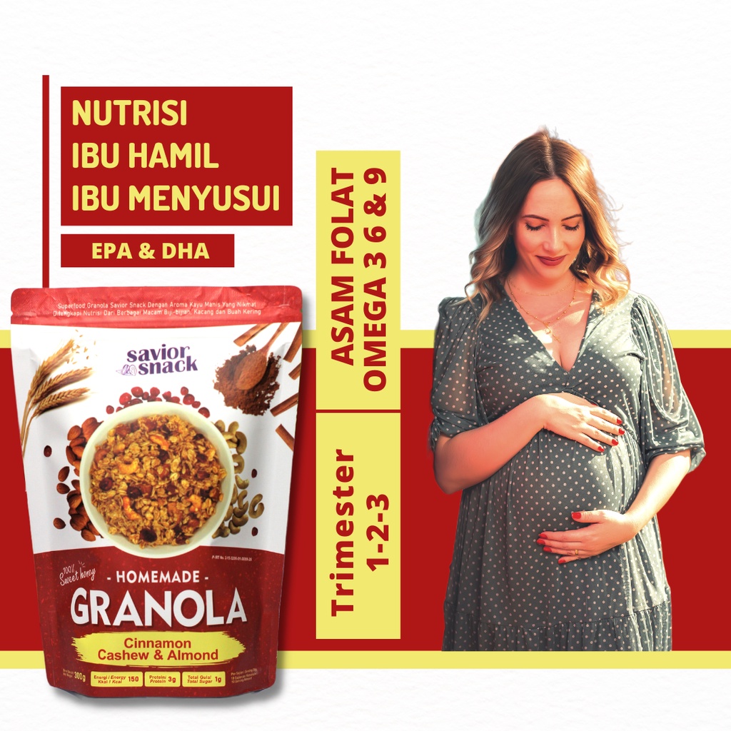 

NUTRISI IBU HAMIL MUDA-TUA TINGGI ASAM FOLAT GRANOLA CINNAMON CASHEW & ALMOND BY SAVIOR SNACK MAKANAN SEHAT BUMIL TRIMESTER 1-2-3 OMEGA 3-6-9 EPA & DHA SUPLEMEN IBU MENYUSUI PELANCAR- AIR SUSU VITAMIN BUSUI ALAMI PENAMBAH ASI BOOSTER AMAN UNTUK JANIN