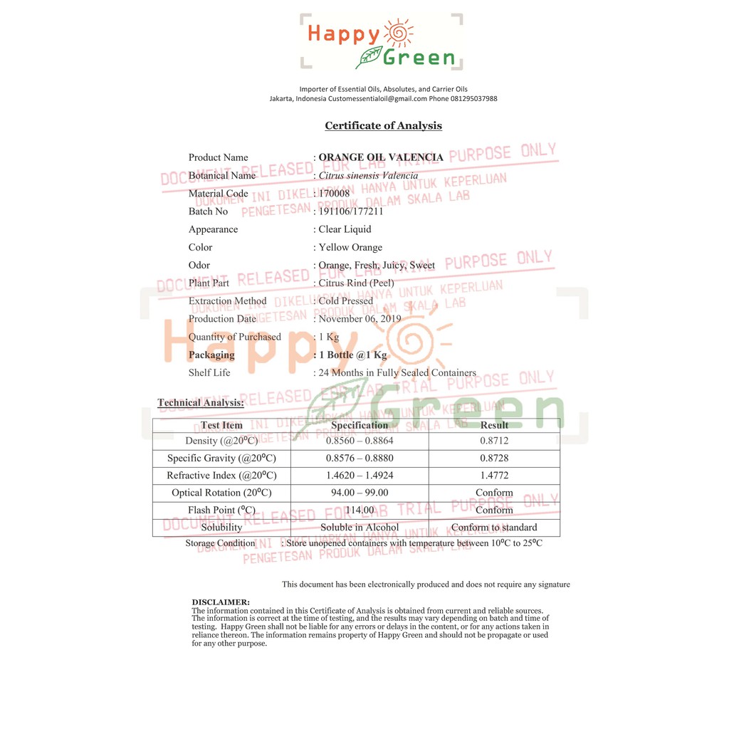 Happy Green Orange Valencia Essential Oil - Oil Jenis Valencia