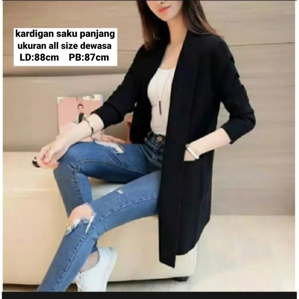 OUTER CARDIGAN SPANDEX POLOS WARNA LENGAN PANJANG WANITA BLEZER BAHAN KAOS ADEM ATASAN ROMPI LUARAN 