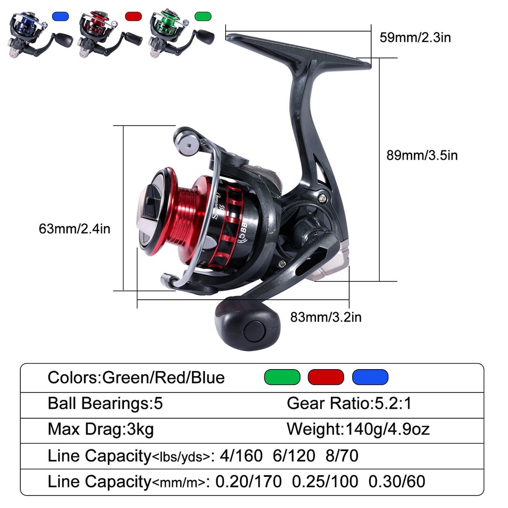 Sougayilang 3 Warna Fishing Reel Mini Metal Fishing Reel 5 Ball Bearing Spinning Reel