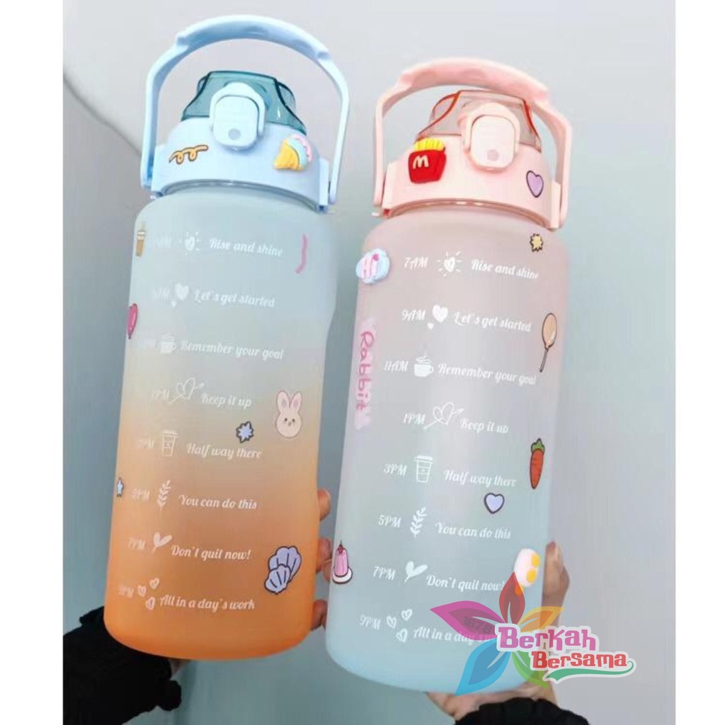 RT61 botol minum tumbler korea warna gradasi pelangi penanda waktu ukuran besar 2 liter 2000ml 2l BB6205