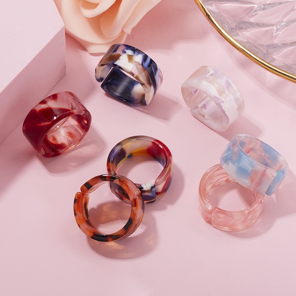 Set Cincin Resin Akrilik Transparan Warna-Warni Untuk Wanita