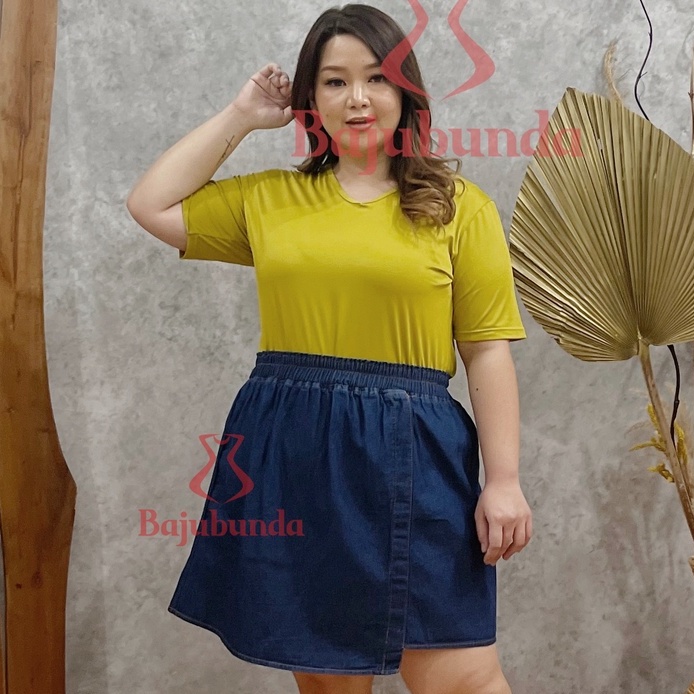 ROK JUMBO BIG SIZE DENIM JEANS WASHED WANITA BAJUBUNDA ROK LIPAT