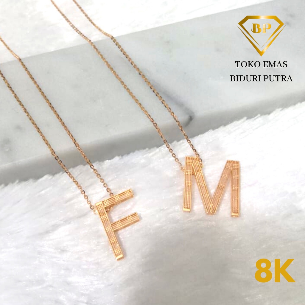 KALUNG ALPHABET HURUF EMAS ASLI KADAR 8K/375 toko emas biduri putra