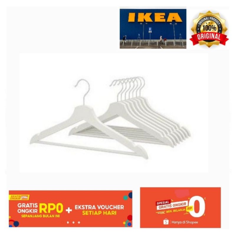 1 Set Isi 8pcs Bumerang Gantungan Baju Ikea Original_putih