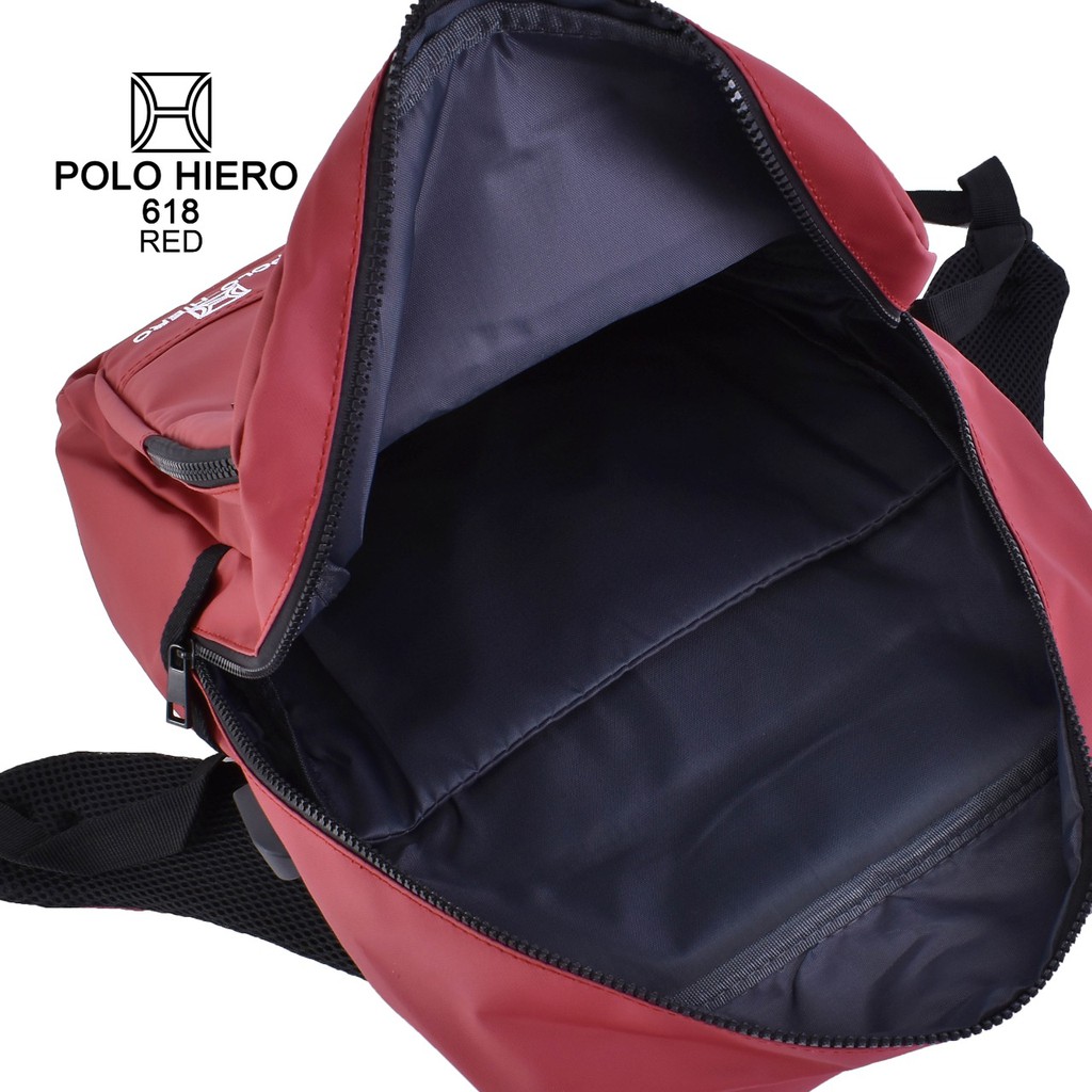 New Model Unisex Ransel Sekolah Kuliah Polo Hiero 618 , [Free Kabel Extension USB]
