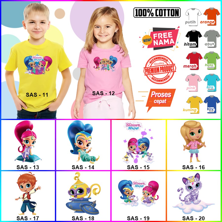 Baju Kaos ANAK DAN DEWASA SHIMMER SHINE COUPLE (FREE NAMA)