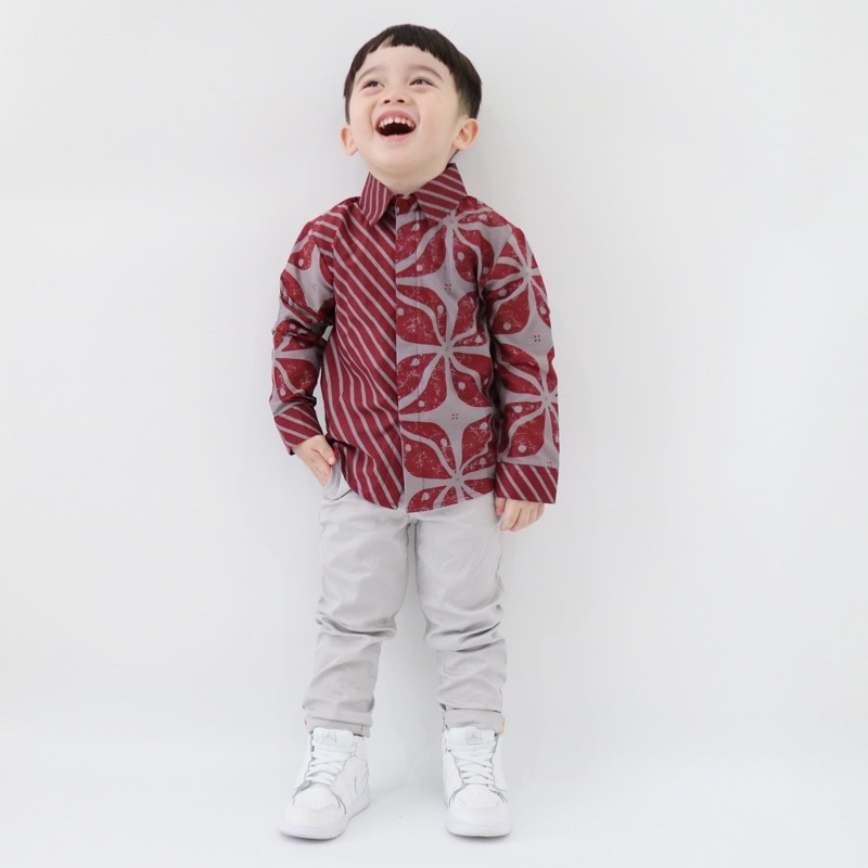 READY STOCK Kemeja Batik Anak / Ayah Lengan Panjang By Little Malik Batik, Kombinasi Garis