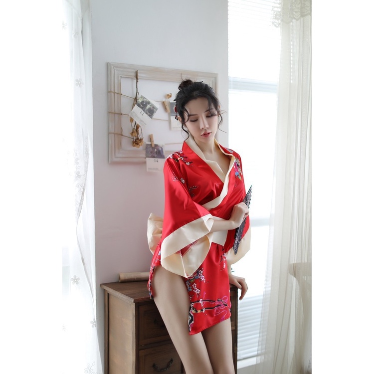 Victoria Kimono Jepang Cosplay Lingerie Bahan Satin Motif Bunga 3080