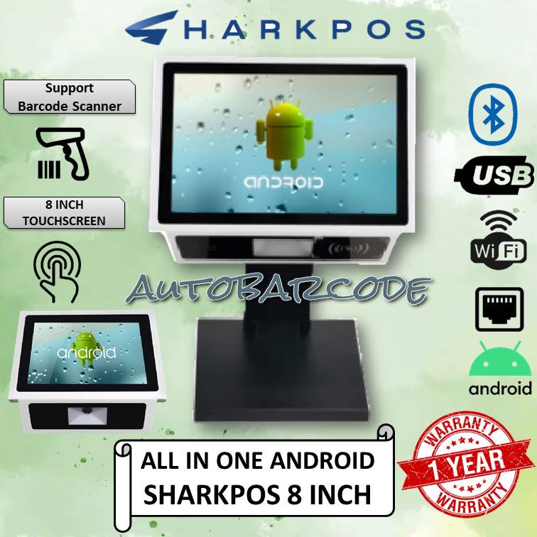 SHARKPOS 8 INCH SMART 2GB/16GB ALL IN ONE POS KASIR PLUS SCANNER MESIN CEK HARGA