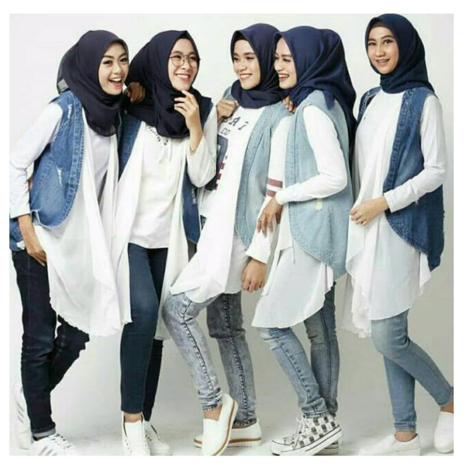 Rompi jeans wanita muslim/vest jeans murah/luaran jeans tanpa lengan/vest hijabers cakep.