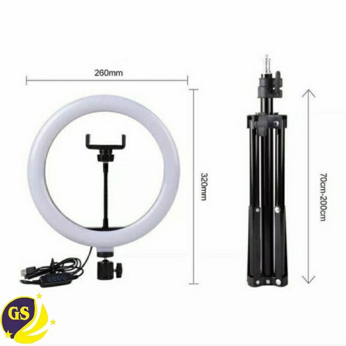 PAKET RING LIGHT 26M 10 INCH GRIP TRIPOD 2,1 METER TIKTOK VIDEO MAKE UP LAMPU VLOG 210CM