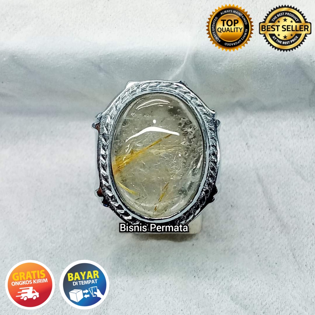 Cincin Batu Kecubung Rambut Emas Serat Alam