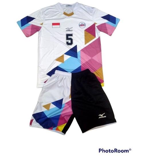 ペ Abstrak Putih Stelan baju volly kaos olahraga jersey bola voli printing Trendy
