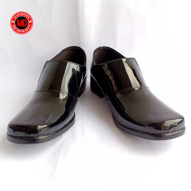 MANDIENS Halfboot Kilap Elastis Hak 3 Cm Sepatu Polwan, Sepatu Bhayangkari, Kowad, Persit