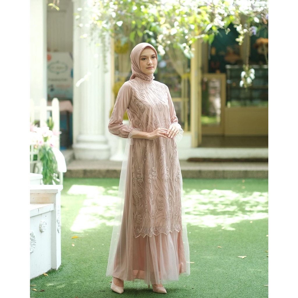Malika Dress Gamis Pesta Velvet Brukat Premium Gamis Modern Muslim Terlaris Malika dress gaun pesta 