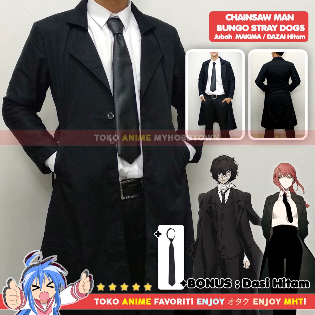 Jaket Parka Jubah Coat Anime Hitam Osamu Dazai Makima Kostum Cosplay Bungou Stray Dogs Chainsaw Man