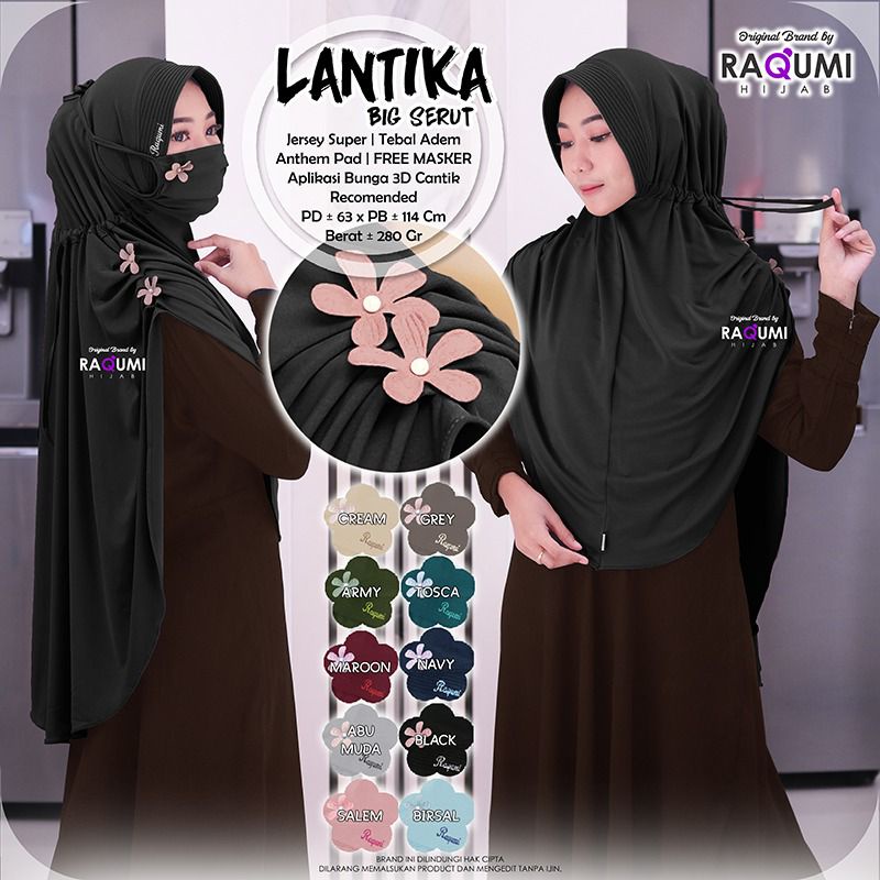 Original brand by raqumi hijab - lantika big serut / hijab serut jumbo / jilbab serut jumbo