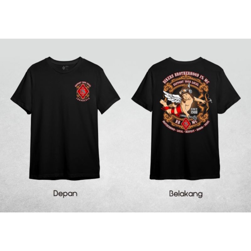 Baru Kaos Bikers Brotherhood 1% MC Pendek Hitam Original Free Sticker