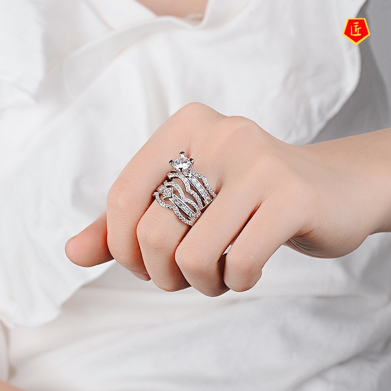 [Ready Stock]Fashion Elegant Full Diamond Ring Set