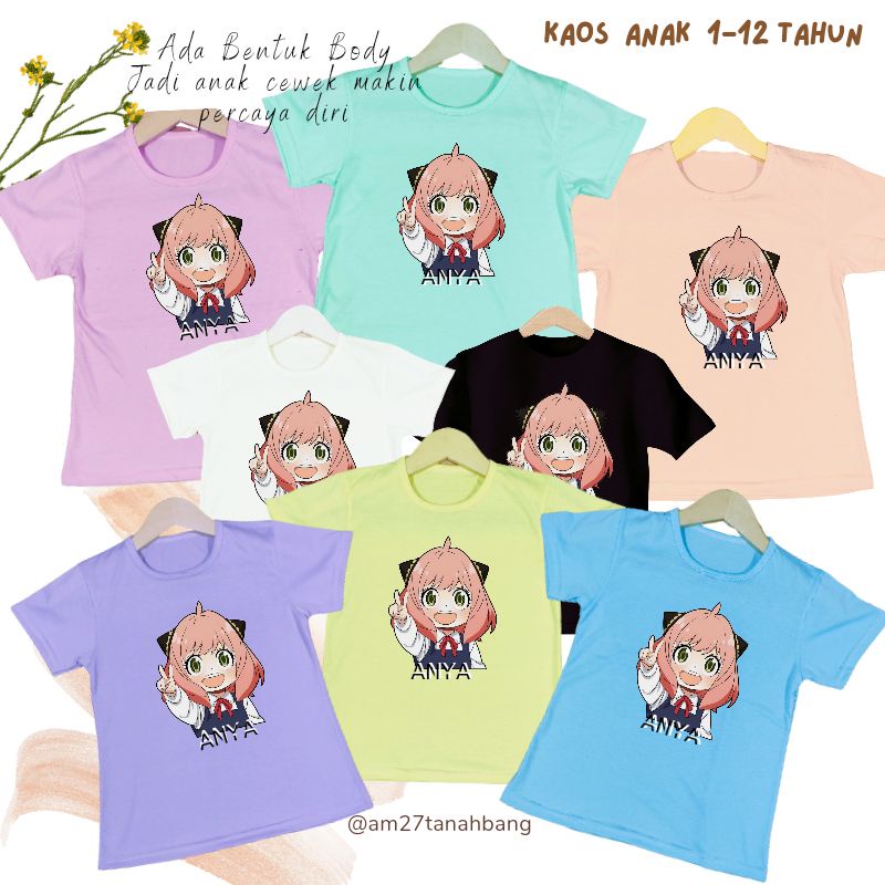 Baju Kaos Anak Cewek 3-12 tahun ukuran S. M. L. XL. XXL.XXXL &quot;ANYA&quot; Anime