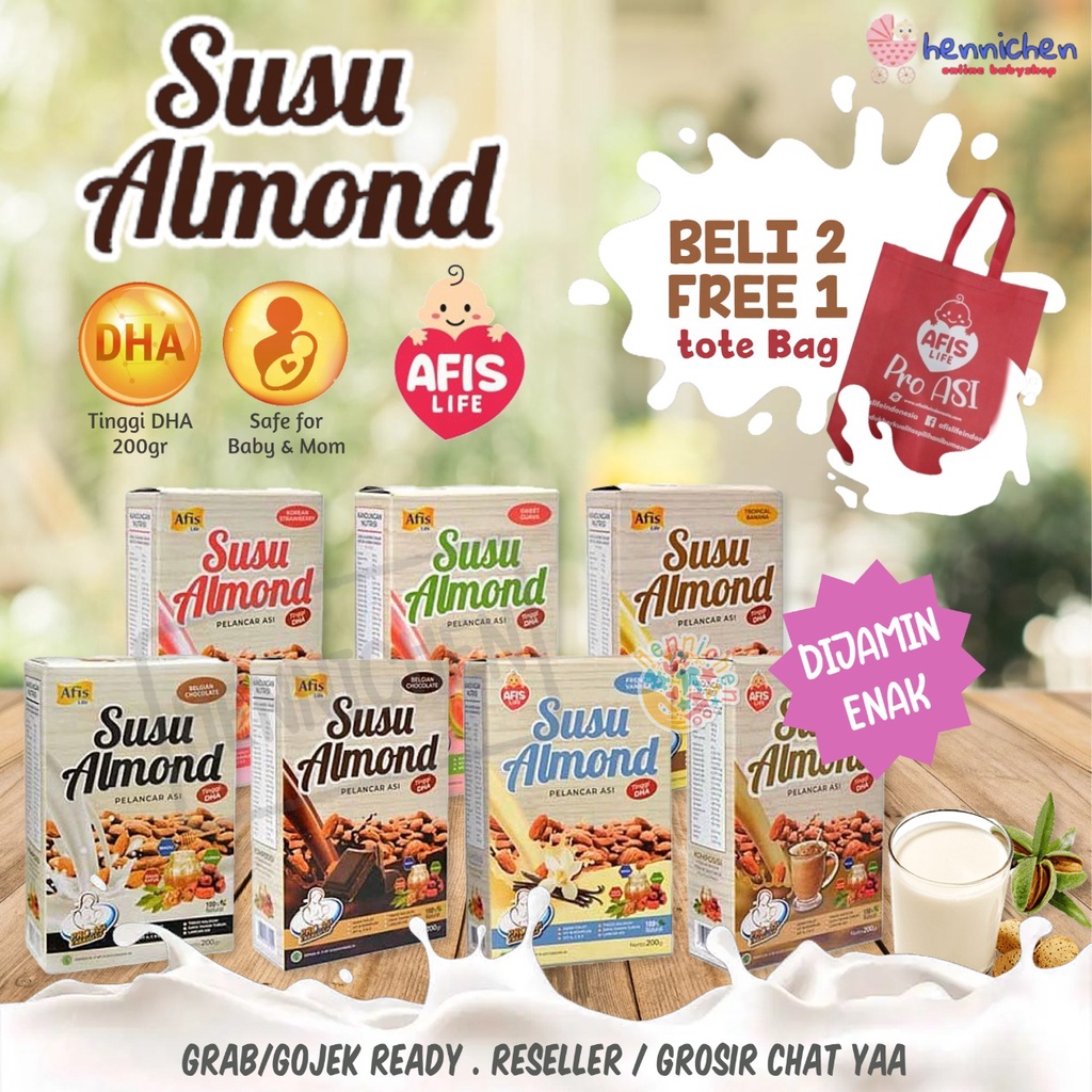 PROMO susu almond afis new launching pelancar asi / pengental asi / susu program hamil / susu almond pelancar asi / susu pelancar asi tinggi DHA 200 gram