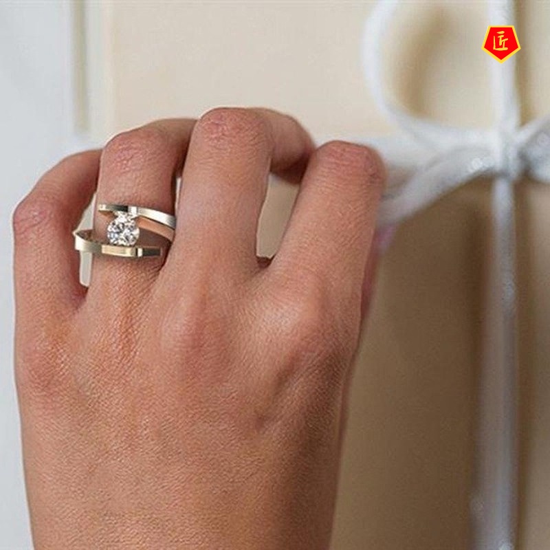 [Ready Stock]Creative Personality Diamond-Studded Ring 18K Gold