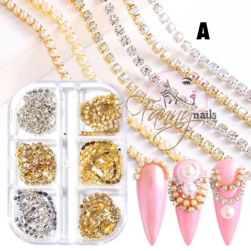 6PCS FLAKES NAIL ART CHAIN HIASAN AKSESORIS KUKU NAIL STRING GLITTER PREMIUM NAIL FLAKES