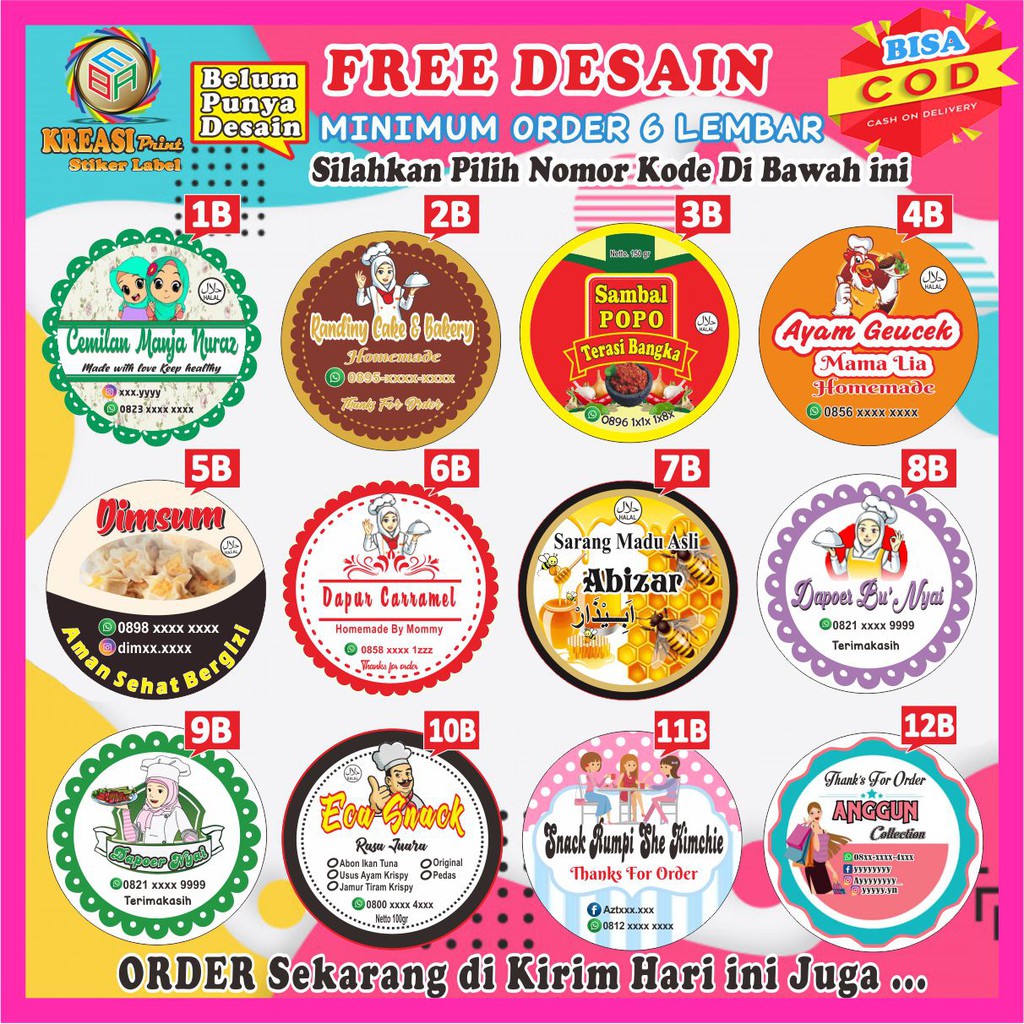 Jual Cetak Stiker Label Makanan Minuman Produk Kemasan Stiker Logo Kue Snack Murah Cetak Stiker 4998