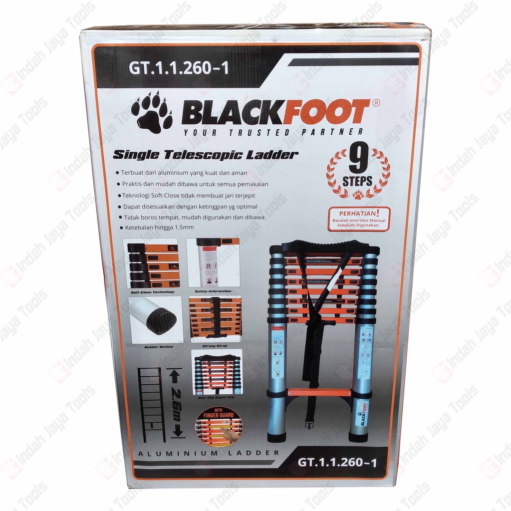 BLACKFOOT Tangga TELESKOPIK SINGLE 2.6 M Lipat Alumunium Meter