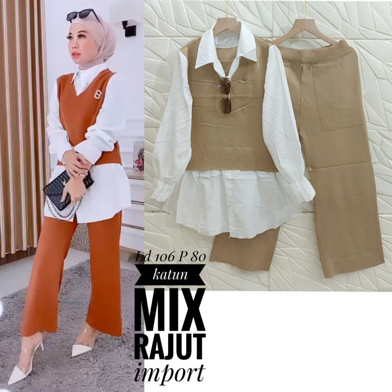 Setelan rajut mix katun import
