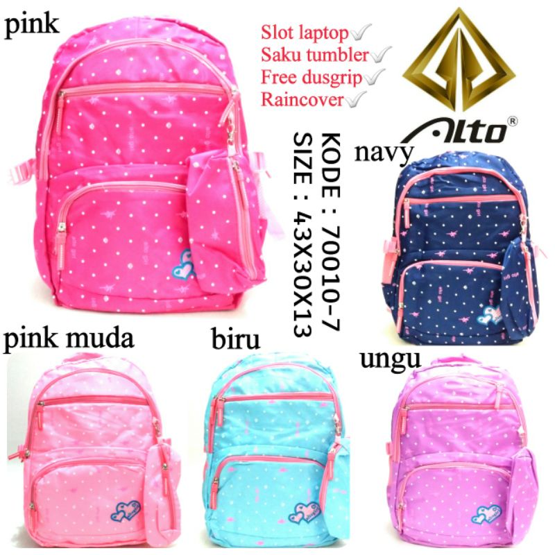 TAS RANSEL SEKOLAH SEKOLAH ANAK PEREMPUAN ORIGINAL ALTO 70010-7 FREE TEMPAT PENSIL ADA RAINCOVER WARNA PINK BIRU UNGU NAVY TERBARU HARGA MURAH