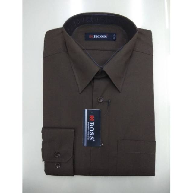 Kemeja panjang polos Coklat Tua BOSS