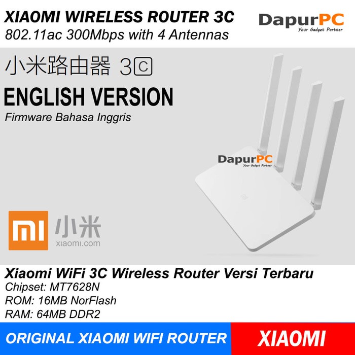 Promo English Version Xiaomi WiFi 3C Wireless Router 802 11ac 300Mbps Diskon