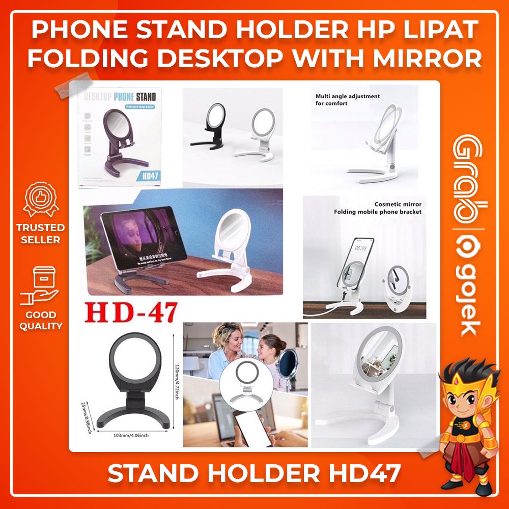 Phone Stand Holder Lipat Dudukan HP Folding HD47 Cermin Desktop Mirror