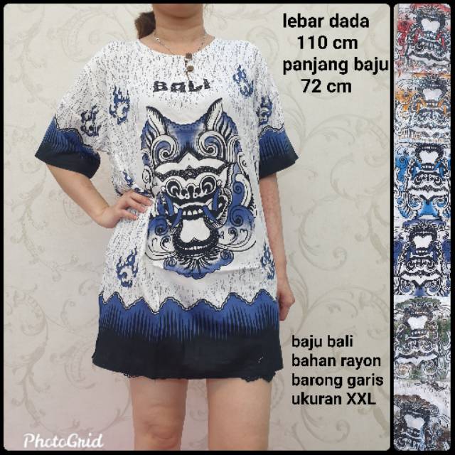 BH148 meygrosir Baju bali mahal rayon putih XXL motip garis