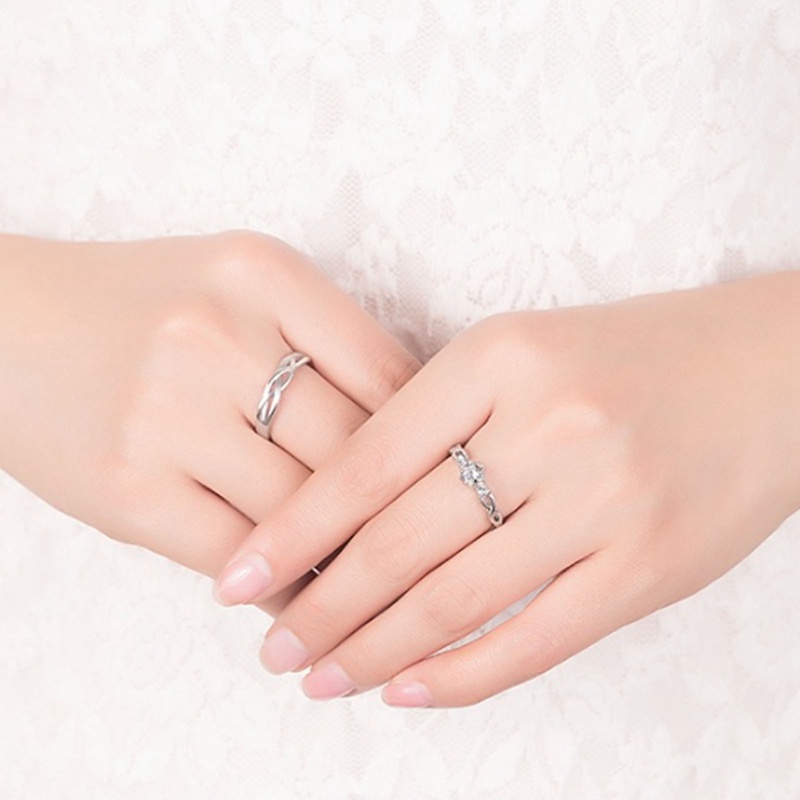 Cincin Sterling Silver 925 Dengan Kristal + Berlian Imitasi Untuk Pasangan / Pria / Wanita